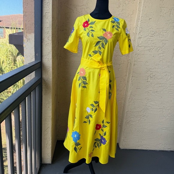 Fanm Mon Dresses & Skirts - Fanm Mon Gloriosa Dress Sz XS Yellow Floral Embroidered Short Sleeve A-Line NWT